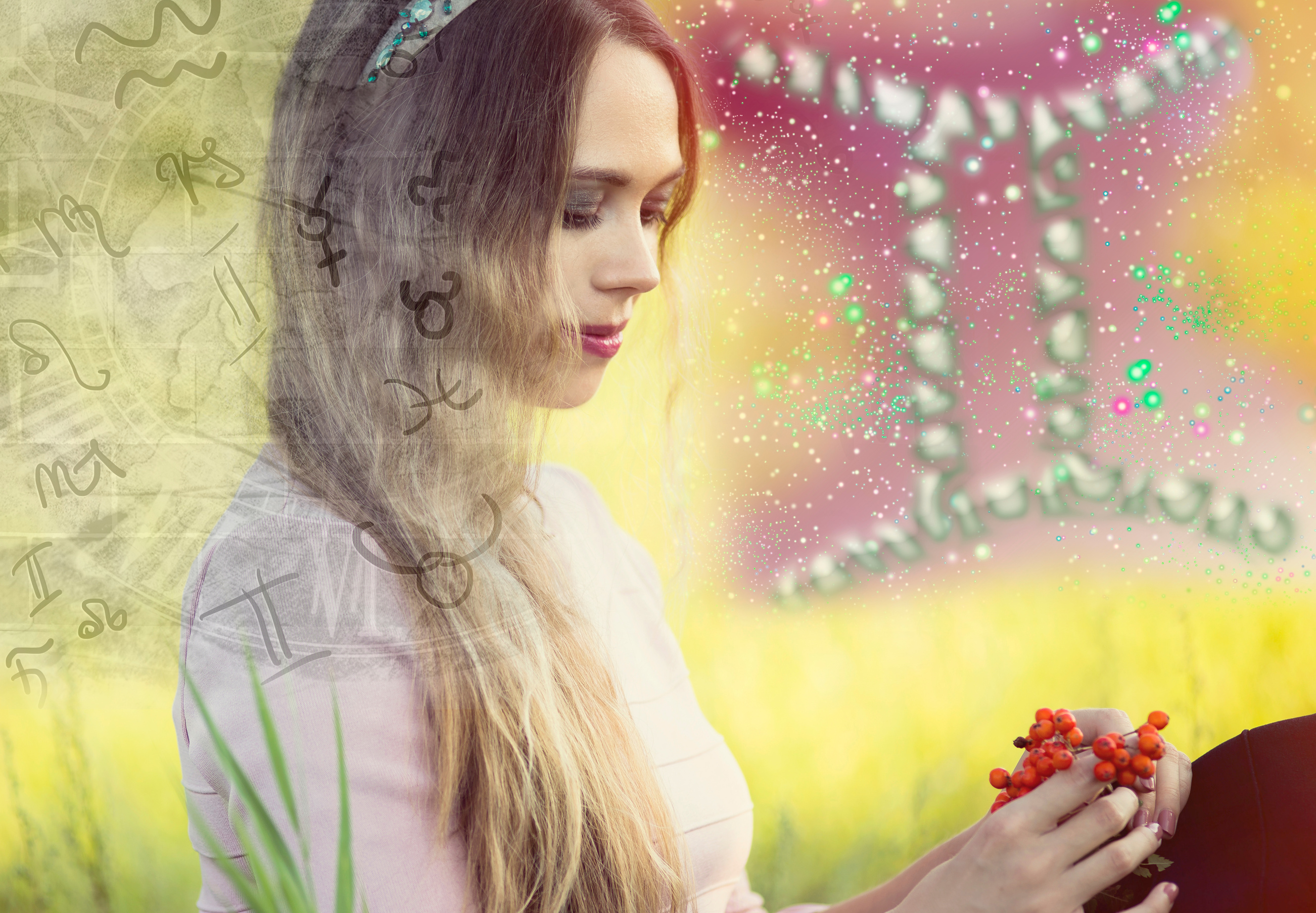 Woman and zodiac signs, gemini symbol